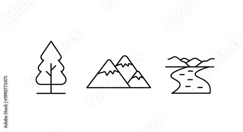 Tree mountain and river icons.