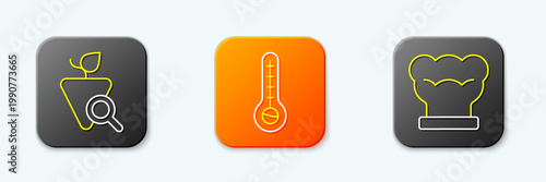 Set line Grapes, Meteorology thermometer and Chef hat icon. Vector