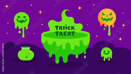 Friendly cartoon pumpkin character with a happy and spooky face