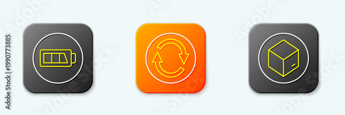 Set line Battery, Recycle symbol and Carton cardboard box icon. Vector