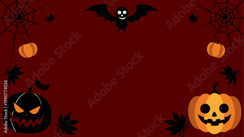 Halloween pumpkins and a bat with a full moon in the background