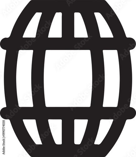 Black and white illustration of a barrel with hoops and a central empty space
