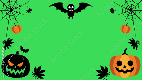 Halloween decorations with bats, pumpkins, and spiders