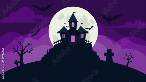 Silhouette of a horse and rider against a full moon at night