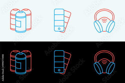 Set line Gas mask, Paint spray can and Color palette guide icon. Vector