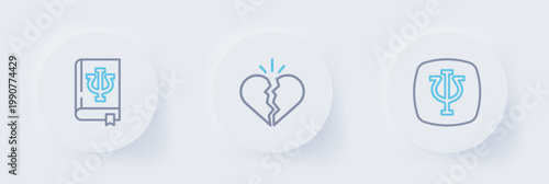 Set line Psychology, Psi, Broken heart or divorce and book, icon. Vector