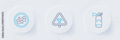Set line Fire extinguisher, Triangle with radiation and Molecule icon. Vector