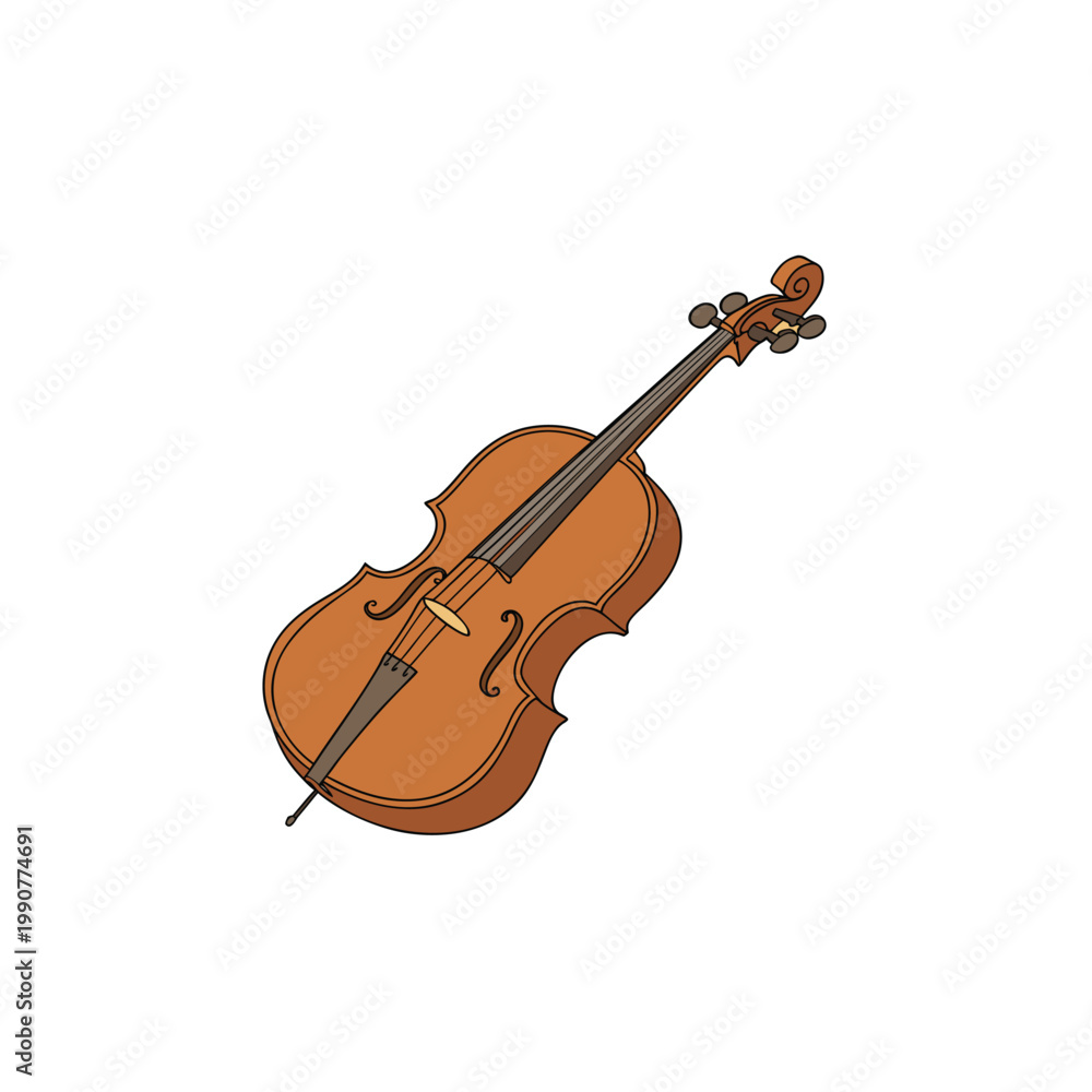 Fototapeta premium Classic Wooden Cello Musical Instrument Illustration Isolated on White