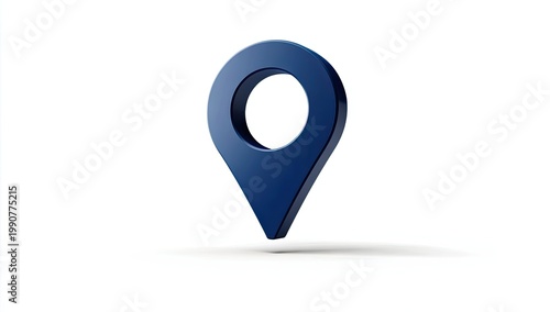 3D dark blue map pin icon, isolated on white background, casting shadow