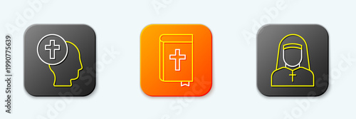Set line Priest, Holy bible book and Nun icon. Vector