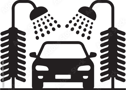 Car washing under dual shower heads with water droplets