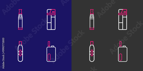 Set line Electronic cigarette, Lighter and icon. Vector