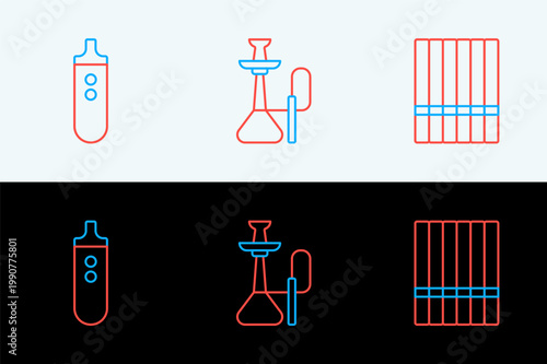 Set line Cigarette, Electronic cigarette and Hookah icon. Vector
