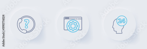 Set line Support operator in touch, Browser setting and Telephone 24 hours support icon. Vector