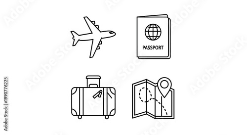 Travel icons with luggage and map.