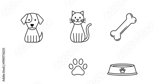 Dog Cat Pet Animal Icons Set.