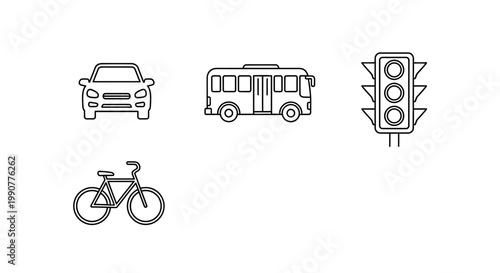Vehicles and Traffic Signs Icons.