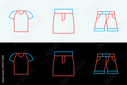 Set line Short or pants, T-shirt and Skirt icon. Vector