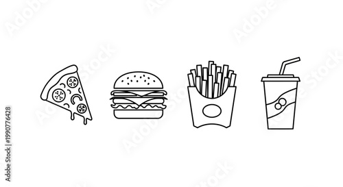 Fast food icons on white background.