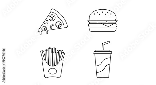 Fast Food Items on White Background.