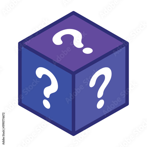 Blue cube with white question marks on each side