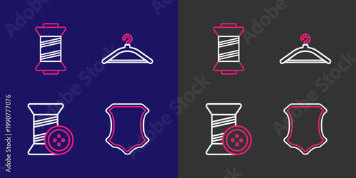 Set line Leather, Sewing thread and button, Hanger wardrobe and icon. Vector