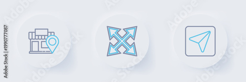 Set line Infographic of city map navigation, Road traffic sign and Location with store icon. Vector