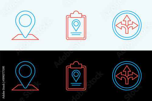 Set line Road traffic sign, Location and Folded map with location marker icon. Vector