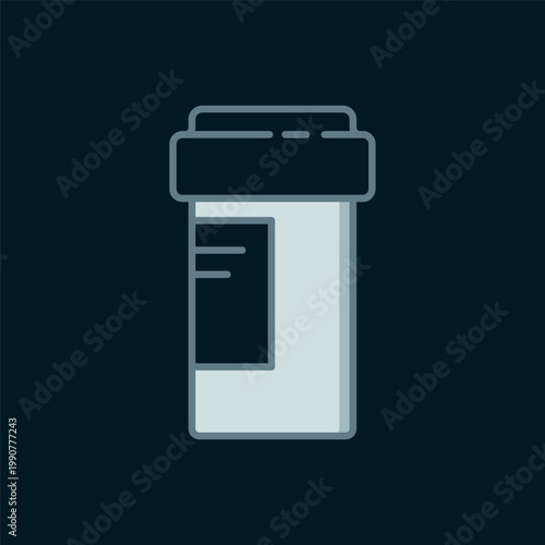 Line Medicine bottle icon isolated on black background. Bottle pill sign. Pharmacy design. Flat filled outline style with shadow. Vector