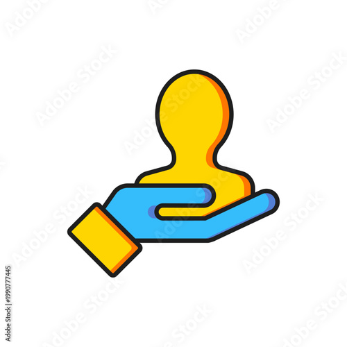 Color Hand for search a people icon isolated on white background. Recruitment or selection concept. Search for employees and job. Flat filled outline style with shadow. Vector