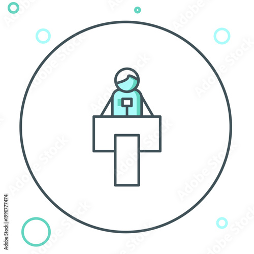 Line Stage stand or debate podium rostrum icon isolated on white background. Conference speech tribune. Colorful outline concept. Vector