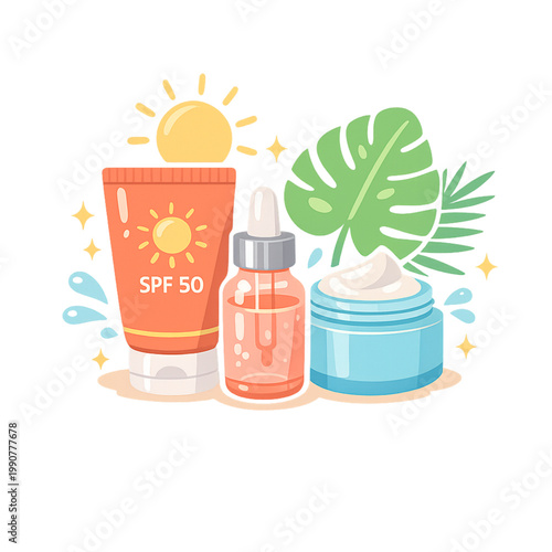 summer skincare essentials, tropical skincare concept, sun protection routine, beach beauty essentials, sunscreen products, hydrating skincare, summer beauty routine, tropical vibes aesthetic, skincar