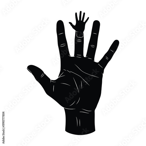 Black hand silhouette with small hand on finger