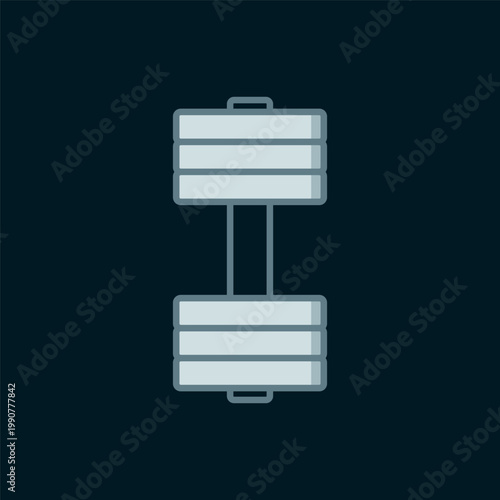 Line Dumbbell icon isolated on black background. Muscle lifting icon, fitness barbell, gym, sports equipment, exercise bumbbell. Flat filled outline style with shadow. Vector