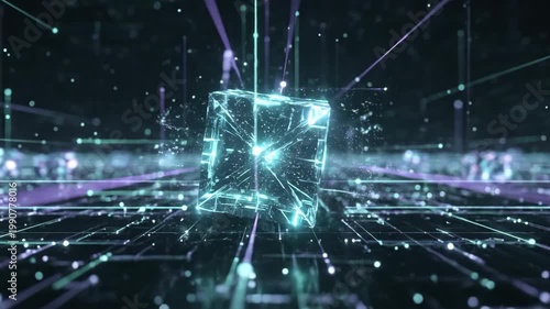 Futuristic Digital Data Network Visualization with Light Effects.