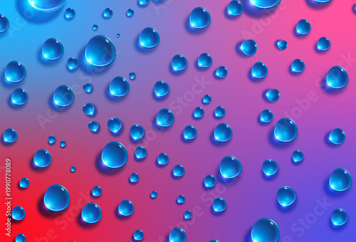 Abstract  Water Drops on Vibrant Purple and Pink Gradient Background with Glossy Dew Effect
