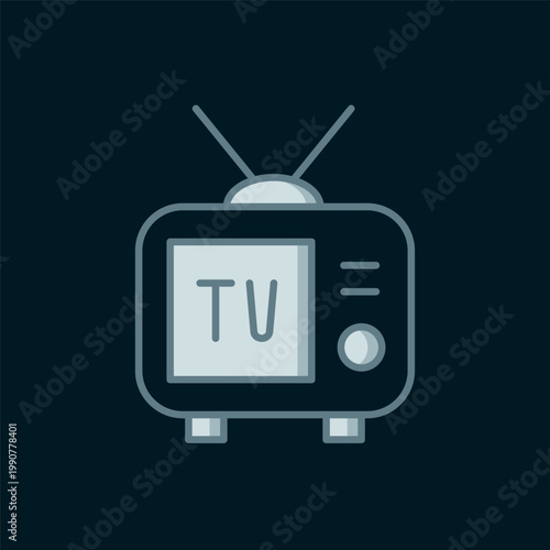 Line Retro tv icon isolated on black background. Television sign. Flat filled outline style with shadow. Vector