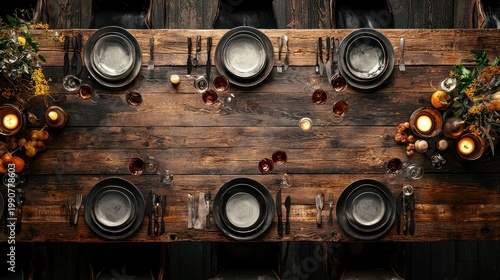 Elegant dining table setting top view