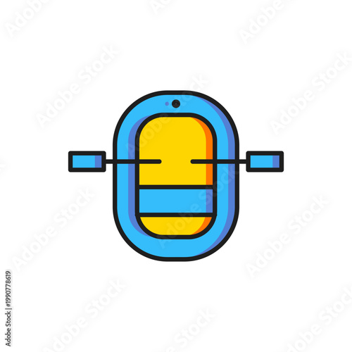 Color Rafting boat icon isolated on white background. Inflatable boat with paddles. Water sports, extreme sports, holiday, vacation. Flat filled outline style with shadow. Vector