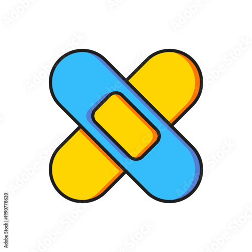 Color Crossed bandage plaster icon isolated on white background. Medical plaster, adhesive bandage, flexible fabric bandage. Flat filled outline style with shadow. Vector