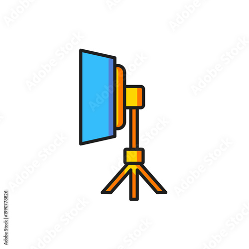 Color Studio light bulb in softbox icon isolated on white background. Shadow reflection design. Flat filled outline style with shadow. Vector