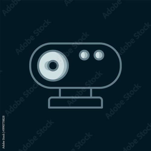 Line Web camera icon isolated on black background. Chat camera. Webcam icon. Flat filled outline style with shadow. Vector