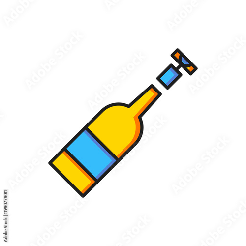 Color Opened bottle of wine icon isolated on white background. Flat filled outline style with shadow. Vector
