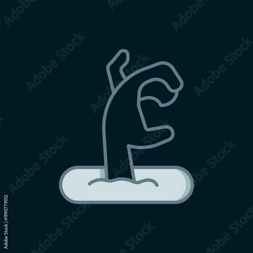 Line Zombie hand icon isolated on black background. Arm monster dead. Happy Halloween party. Flat filled outline style with shadow. Vector