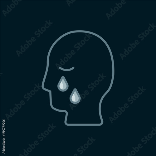 Line Man graves funeral sorrow icon isolated on black background. The emotion of grief, sadness, sorrow, death. Flat filled outline style with shadow. Vector