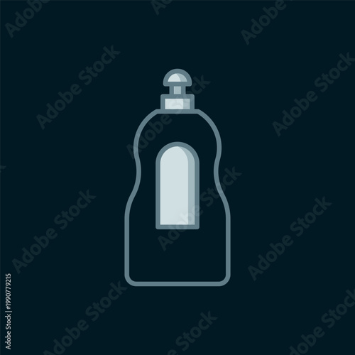 Line Dishwashing liquid bottle icon isolated on black background. Liquid detergent for washing dishes. Flat filled outline style with shadow. Vector