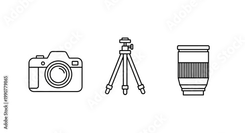 Camera Tripod and Lens Illustration.