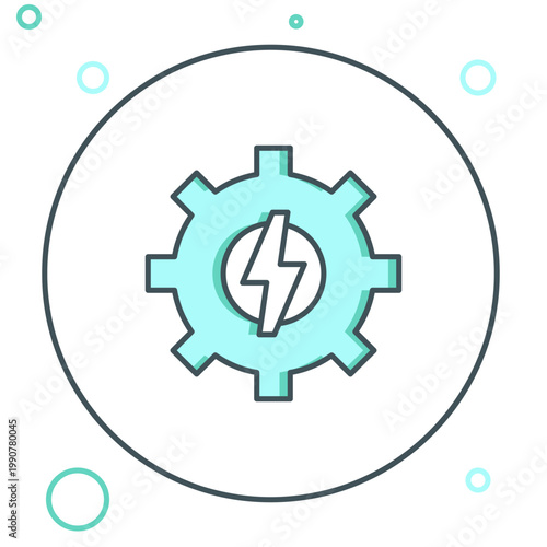Line Gear and lightning icon isolated on white background. Electric power. Lightning bolt sign. Colorful outline concept. Vector