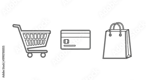 Shopping cart credit card bag icons.