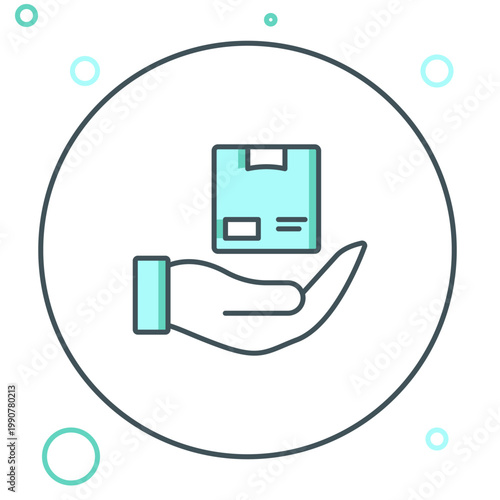 Line Delivery insurance icon isolated on white background. Insured cardboard boxes beyond the shield. Colorful outline concept. Vector